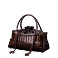 Black Bamboo Boat Bag Handwoven Vintage Tote for Women