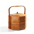 Handwoven Bamboo Lacquer Octagon Lidded Basket Storage