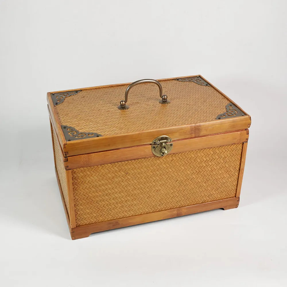 Large Handwoven Bamboo Storage Box with Handle
