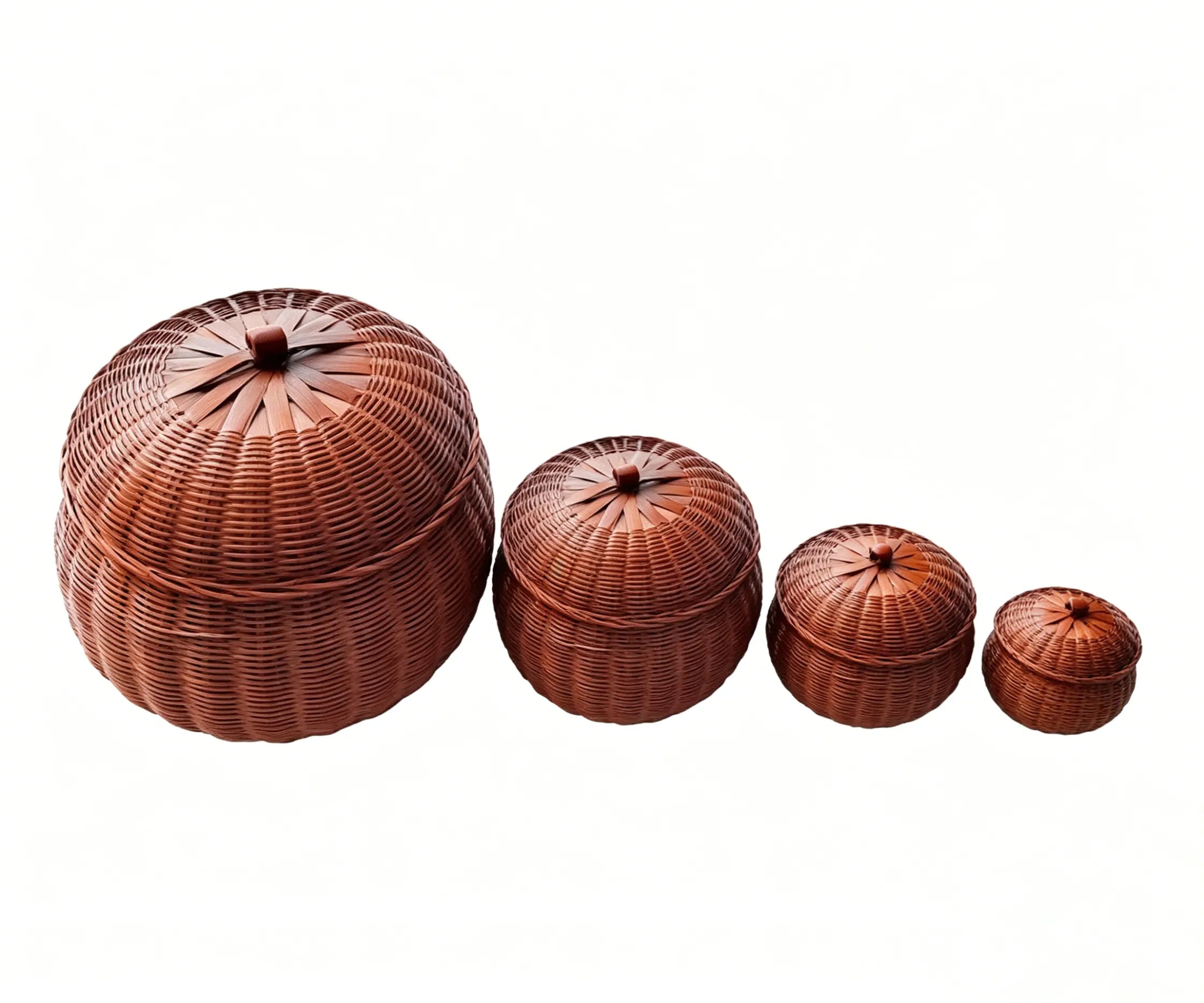 Handwoven Bamboo Pumpkin Basket with Lid – 4 Styles Available