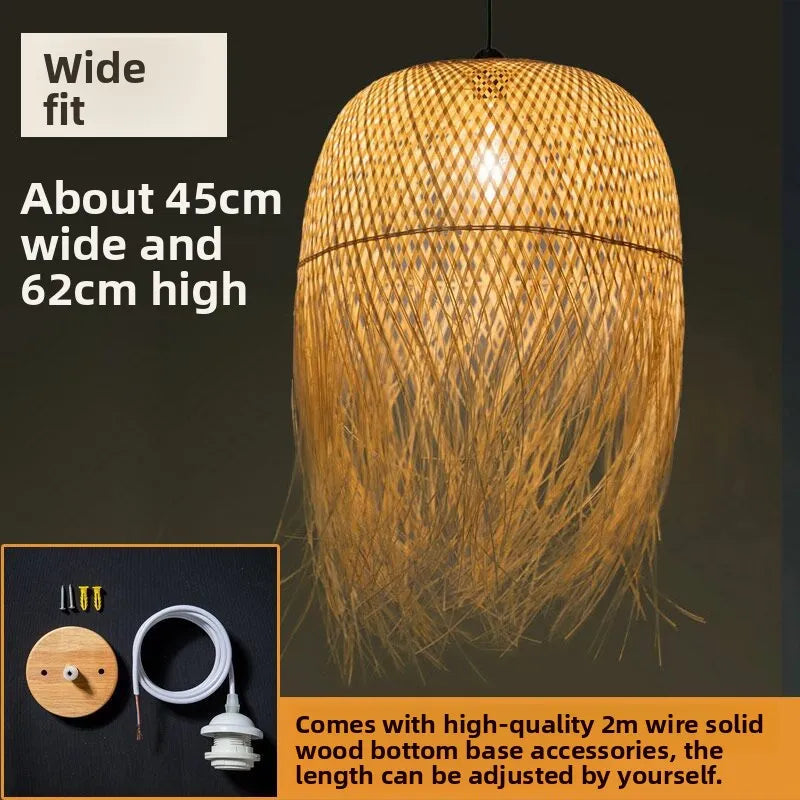Large Bamboo Pendant Lamp | 5 Woven Styles | Boho Ceiling Light