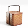 Vintage Handwoven Bamboo Lidded Picnic Basket