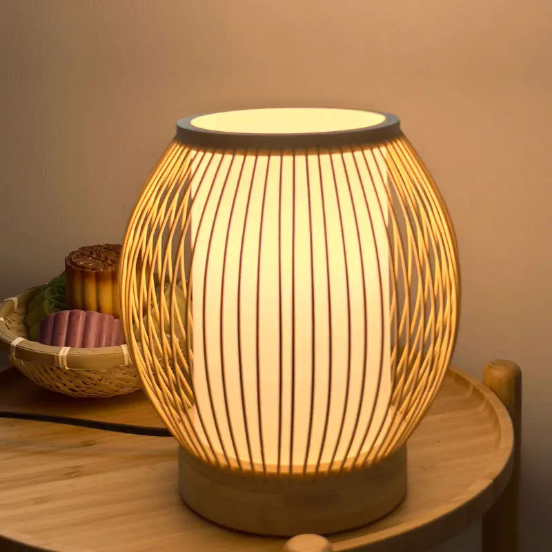 Small Handwoven Bamboo Table Lamp