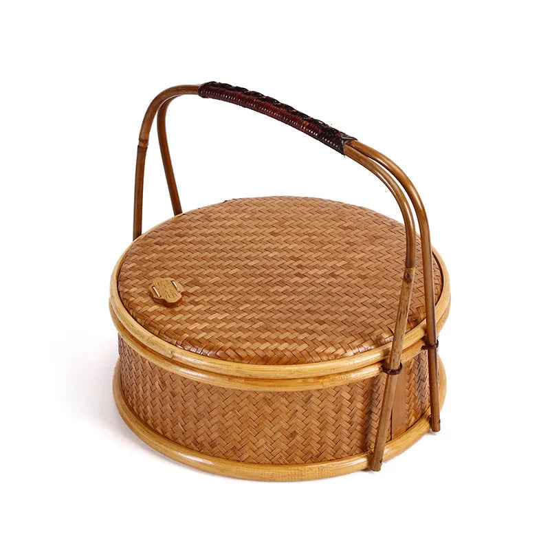 Handwoven Bamboo Multi-Layer Tea Set Storage & Gift Basket with Handle|12 Options Available