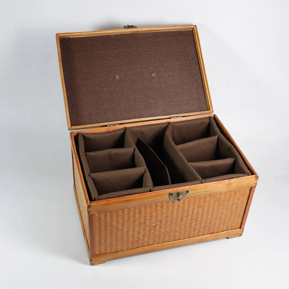 Large Handwoven Bamboo Storage Box with Handle