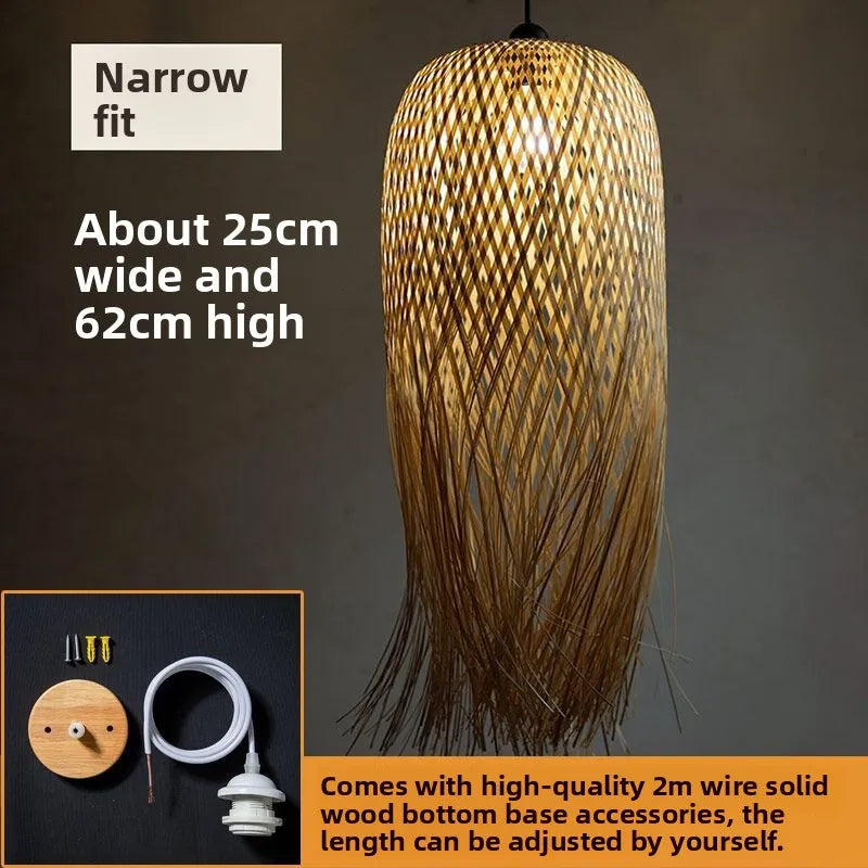 Large Bamboo Pendant Lamp | 5 Woven Styles | Boho Ceiling Light