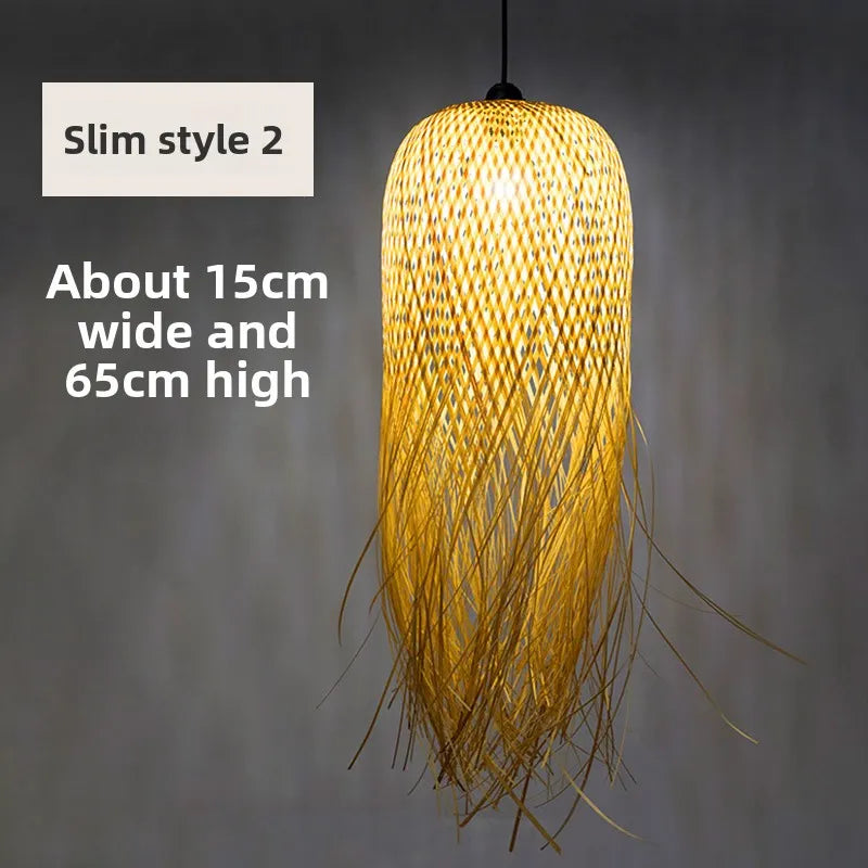 Large Bamboo Pendant Lamp | 5 Woven Styles | Boho Ceiling Light