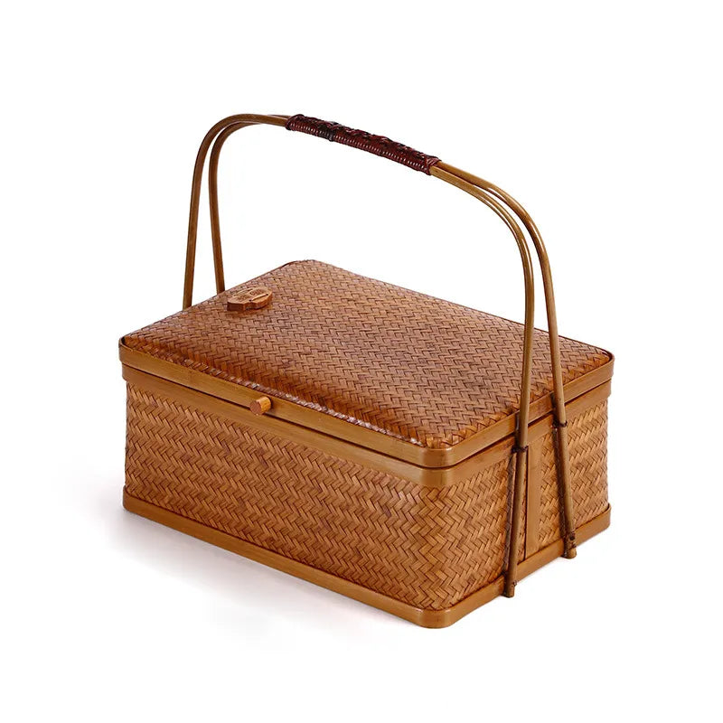 Handwoven Bamboo Multi-Layer Tea Set Storage & Gift Basket with Handle|12 Options Available