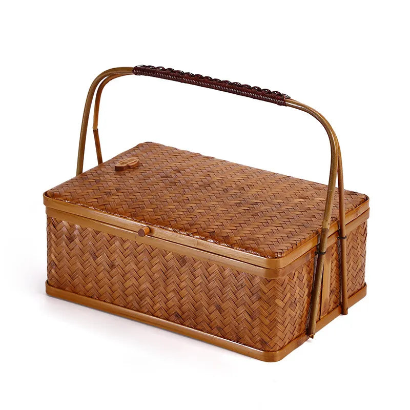Handwoven Bamboo Multi-Layer Tea Set Storage & Gift Basket with Handle|12 Options Available