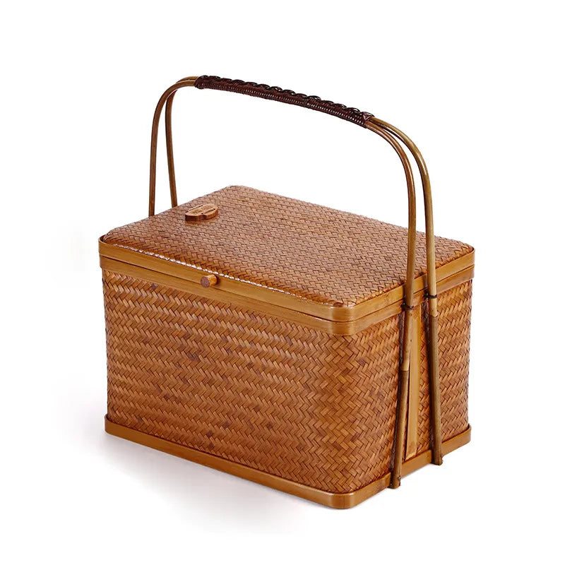 Handwoven Bamboo Multi-Layer Tea Set Storage & Gift Basket with Handle|12 Options Available
