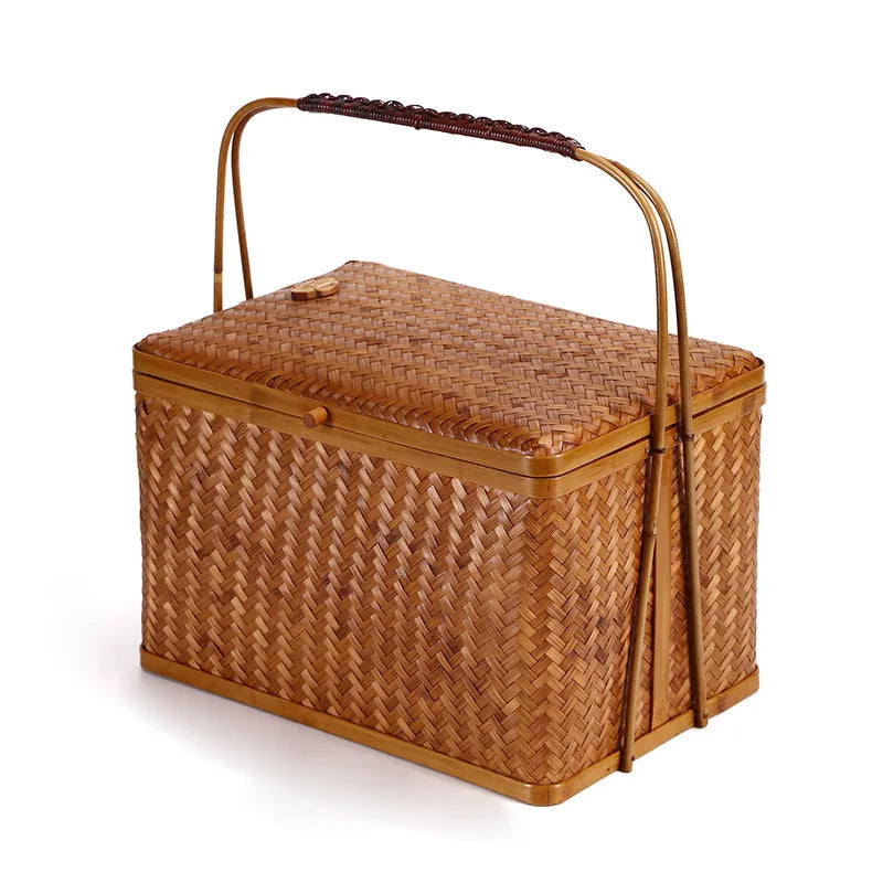 Handwoven Bamboo Multi-Layer Tea Set Storage & Gift Basket with Handle|12 Options Available