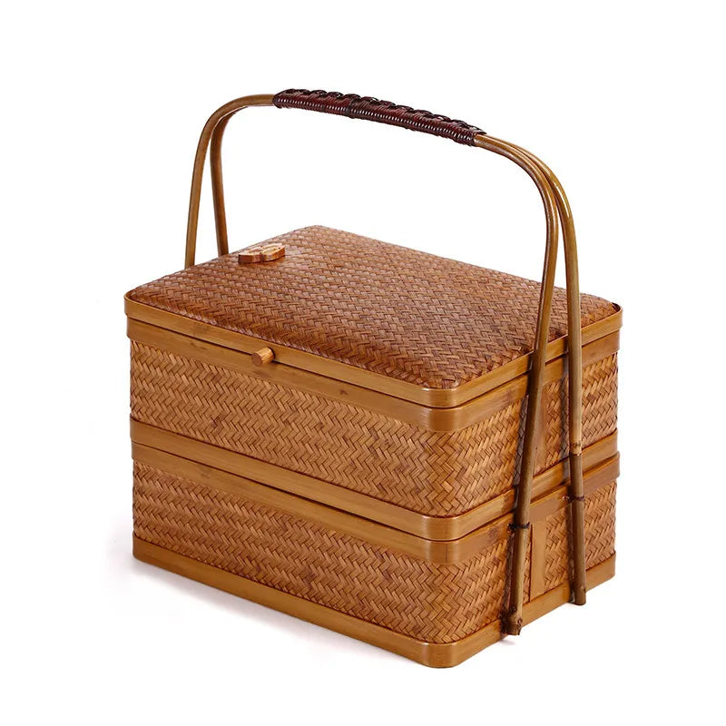 Handwoven Bamboo Multi-Layer Tea Set Storage & Gift Basket with Handle|12 Options Available