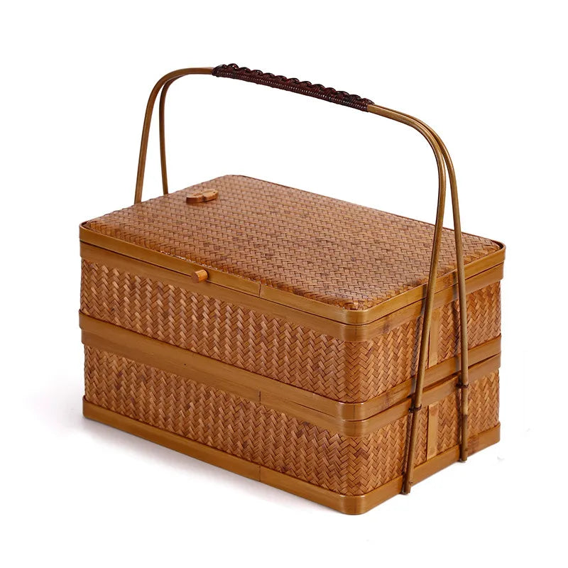 Handwoven Bamboo Multi-Layer Tea Set Storage & Gift Basket with Handle|12 Options Available