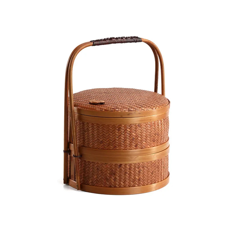 Handwoven Bamboo Multi-Layer Tea Set Storage & Gift Basket with Handle|12 Options Available