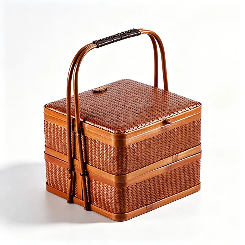 Handwoven Bamboo Multi-Layer Tea Set Storage & Gift Basket with Handle|12 Options Available